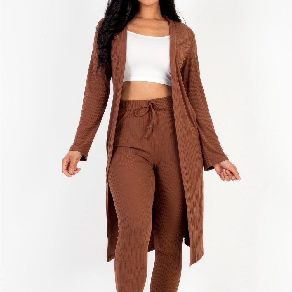 Ribbed Long Cardigan & Leggings Set - Picture 1 of 5
